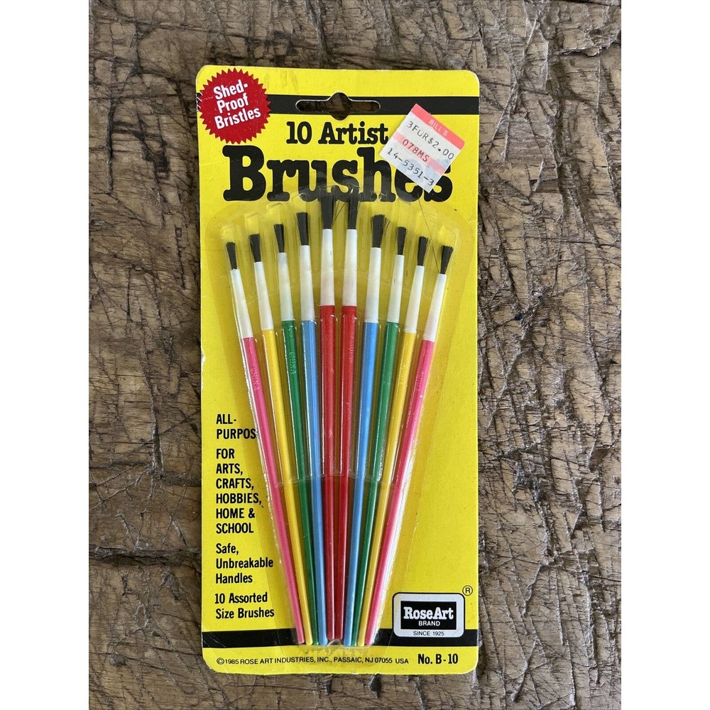 Vintage Rose Art Artist Brushes Painting 10 Shed Proof Brushes NOS